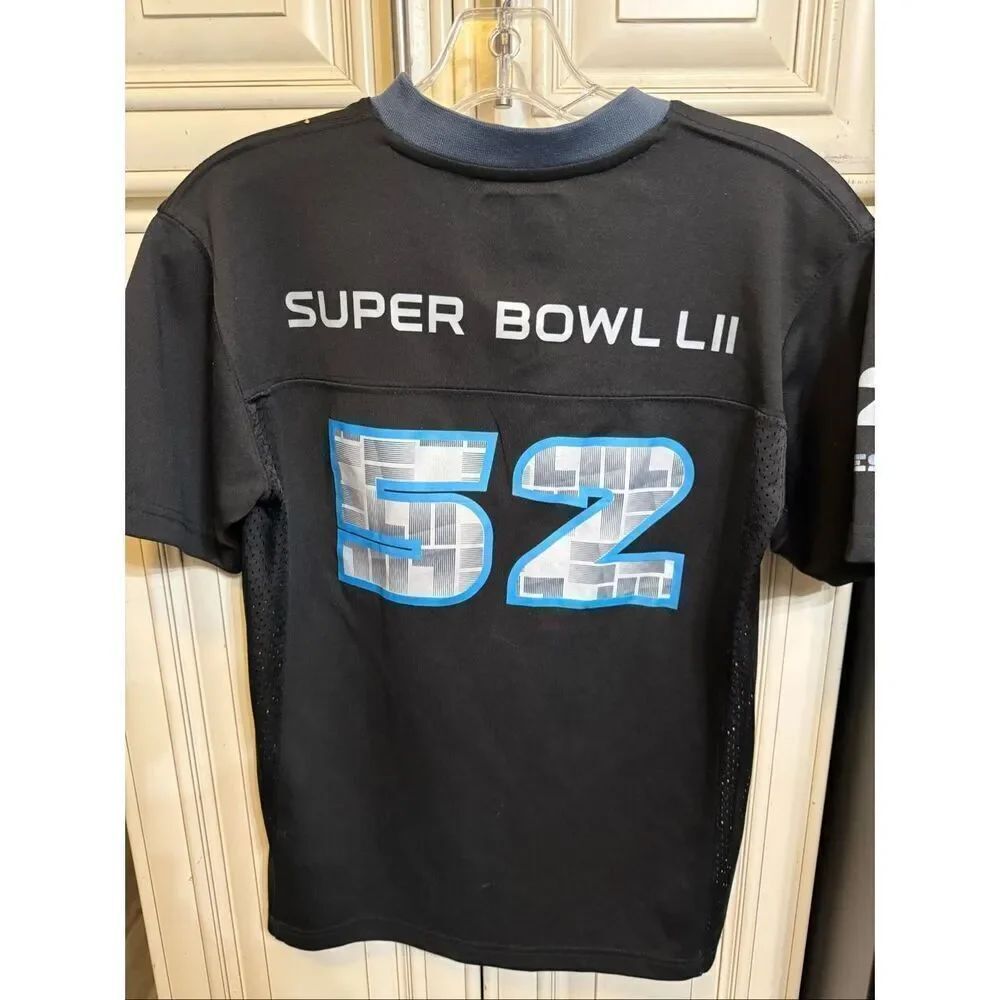 NFL Team Apparel Youth Super Bowl LII Game Jersey Shirt Black Blue Size 10-12